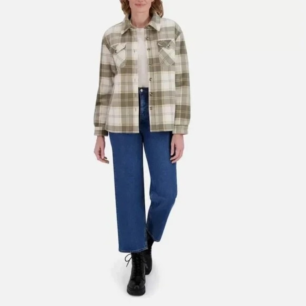 Sage Women's Plaid Super Plush Sherpa Lined Fleece Shirt Jacket, Green, Small